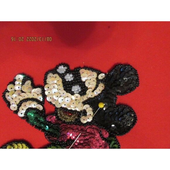 Vintage Mickey Mouse Applique Roller Skates sequence green purple beaded eyes - Picture 2 of 5
